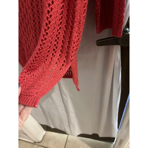 Chicos Pink Crochet Open Knit V Neck Cover Up Sz 3/xl Boho Beach Resort Cruise - Picture 2 of 6